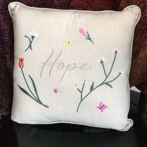 “Hope” embroidered toss pillow-light green cording